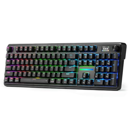 Redragon K762 Wireless Gasket Gaming Keyboard w/Hype Screen & Knob, 104 Keys Mechanical Keyboard, Easy-Control 1.14’’ TFT Info Display, 5-Layer Noise Dampening, Round PBT Keycaps, Custom Linear Switch