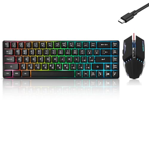 Guiheng Wired 60% Gaming Keyboard and Mouse Combo, Ultra-Compact 61 Keys RGB Backlit Mini Keyboard, Lightweight 3200 DPI Optical, Wired Gaming Set for Windows,PC, MAC PS5 Xbox Gamer(Black)