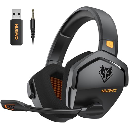 NUBWO Wireless Gaming Headset with Mic for Ps5 Ps4 PC, Zero Interference, 100-Hour Battery All-Day Play, 23ms Sync​ for Fortnite & Call of Duty/FPS Gamers, Triple Mode All Devices Compatible - Orange