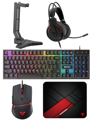 FANTECH P51S 5-in-1 RGB Wired Gaming Keyboard Mouse Headset Bundle, Black