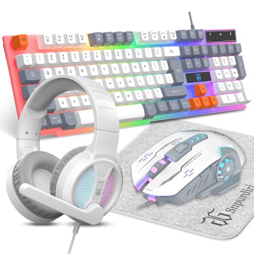 DGG Gaming Keyboard and Mouse, Headphones, Mouse pad Combo for PC Gamers | RGB Backlight Gaming Keyboard and Mouse Bundle with Headset, All in One for Xbox and PS4 Users