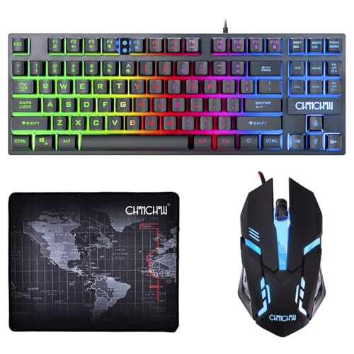 TKL Gaming Keyboard Mouse, Wired LED Keyboard RGB Mouse for PS4 Xbox PC Mac